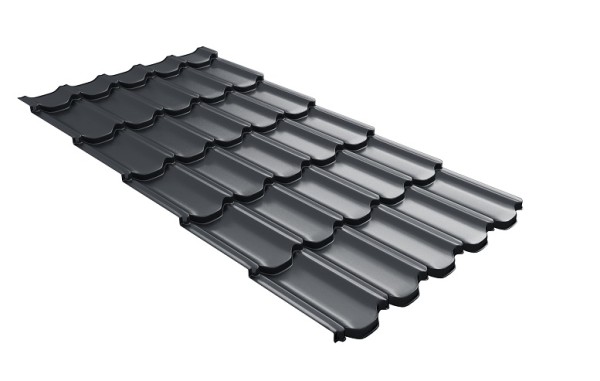 Металлочерепица квинта плюс с 3D резом 0,5 Satin RAL 7024 мокрый асфальт купить в Буденновске